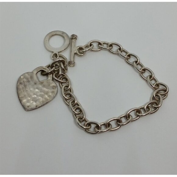 VINTAGE sterling silver semi chunky chain heart charm bracelet-trendy classic - Picture 1 of 3